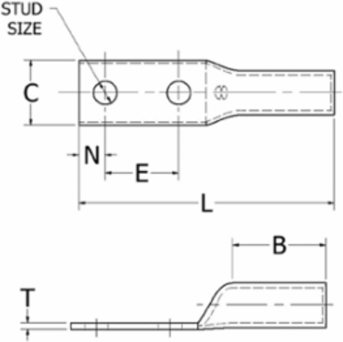Hylug Copper Grounding Terminal, 4.71 Inch Length, 2 Str. Size, UL Listed