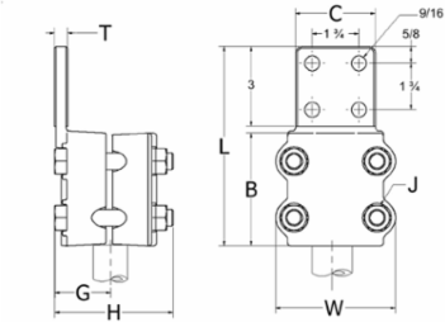 Aluminum Terminal 1-1/2 IPS, 1.90 Inch Dia, 3.00 Inch Pad Width, 4 NEMA Holes