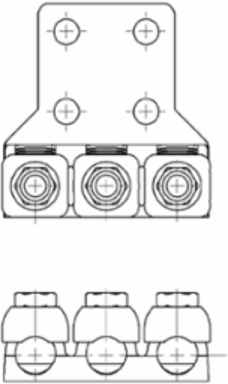 Copper 4-Hole Terminal for 400-500 kcmil Cables, 1/2 Inch Stud, 2 Screws