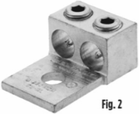Aluminum Universal Terminal, 2 Conductor, 1 Hole, 6 AWG-250 kcmil, 3/8 Inch Stud