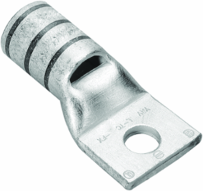 Copper Compression Lug, 1 Hole, 6 AWG, 3/8 Inch Stud, Tin Plated