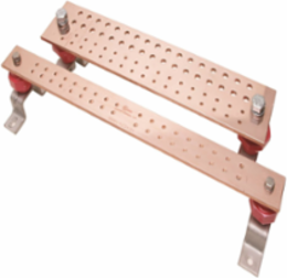 Bare Copper Bus Bar, 10 Inch L, 4 Inch W, 1/4 Inch T, 22 Holes