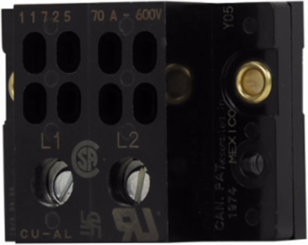 Power Terminal Block, 600 Vac/Vdc, 70A, Two-pole, 0.25 Inch Quick Connect