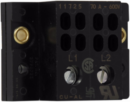 Power Terminal Block, 600 Vac/Vdc, 70A, Two-pole, 0.25 Inch Quick Connect
