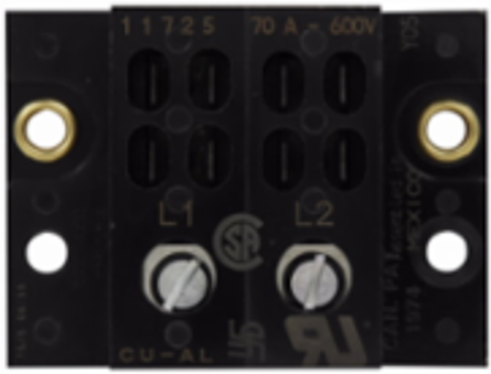 Power Terminal Block, 600 Vac/Vdc, 70A, Two-pole, 0.25 Inch Quick Connect