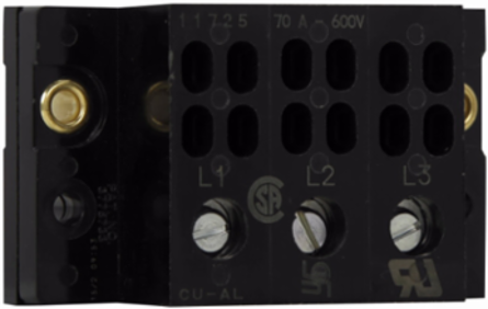 Power Terminal Block, 600V, 70A, Three-Pole, Screw Connection, 1.125 Inch Height