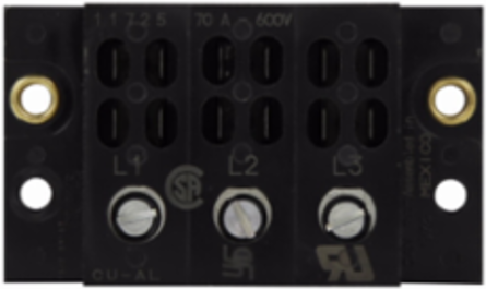 Power Terminal Block, 600V, 70A, Three-Pole, Screw Connection, 1.125 Inch Height