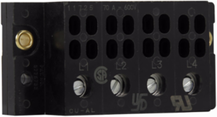 Power Terminal Block, 600V, 70A, 10 kAIC, Four-pole, 0.25 Inch Quick Connect