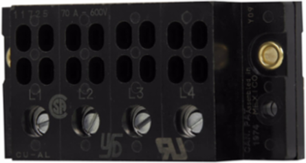 Power Terminal Block, 600V, 70A, 10 kAIC, Four-pole, 0.25 Inch Quick Connect