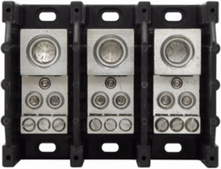 Power Distribution Block 600 Vac/Vdc, 380A, Three-Pole, Molded Thermoplastic Base, Black