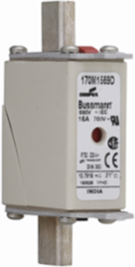 Eaton Bussmann series high speed square body fuse, 16A, 200 kAIC, Combination fuse status indicator, Fuse, Din 43-620 blade end X Din 43-620 blade end, Class gR