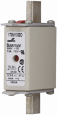 Eaton Bussmann series high speed square body fuse, 16A, 200 kAIC, Combination fuse status indicator, Fuse, Din 43-620 blade end X Din 43-620 blade end, Class gR