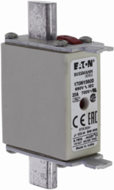 Eaton Bussmann series high speed square body fuse, 20A, 200 kAIC, Combination fuse status indicator, Fuse, Din 43-620 blade end X Din 43-620 blade end, Class gR