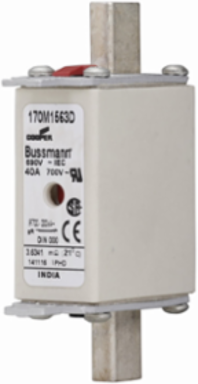 Eaton Bussmann series high speed square body fuse, 40A, 200 kAIC, Combination fuse status indicator, Fuse, Din 43-620 blade end X Din 43-620 blade end, Class gR