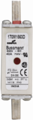 Eaton Bussmann series high speed square body fuse, 40A, 200 kAIC, Combination fuse status indicator, Fuse, Din 43-620 blade end X Din 43-620 blade end, Class gR