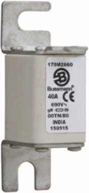 Eaton Bussmann series high speed square body fuse, 40A, 200 kAIC, Top fuse status indicator, Fuse, Blade end X blade end, Class gR, DIN 43 620 - 170M2660
