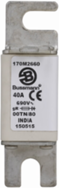 Eaton Bussmann series high speed square body fuse, 40A, 200 kAIC, Top fuse status indicator, Fuse, Blade end X blade end, Class gR, DIN 43 620 - 170M2660