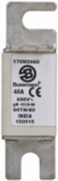 Eaton Bussmann series high speed square body fuse, 40A, 200 kAIC, Top fuse status indicator, Fuse, Blade end X blade end, Class gR, DIN 43 620 - 170M2660