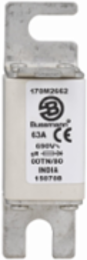 Eaton Bussmann series high speed square body fuse, 63A, 200 kAIC, Top fuse status indicator, Fuse, Blade end X blade end, Class gR, DIN 43 620