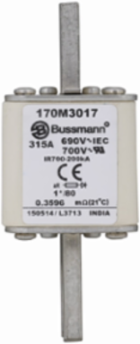 High-Speed Square Body Fuse 700V, 315A, 200 kAIC, Class aR, DIN 43 620
