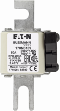 High Speed Square Body Fuse 50A, 690V, 200 kAIC, Blade End x Blade End