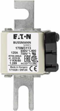 High-Speed Square Body Fuse 125A, 690V AC, 200 kAIC, Class aR, 305 mm Length