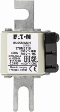 High Speed Square Body Fuse 1250V, 400A, 200 kAIC, Class aR, DIN 43 620
