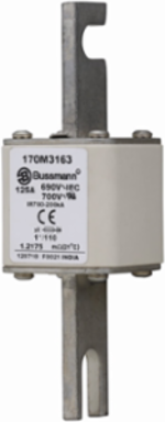 High Speed Square Body Fuse, 125A, 690V AC, 200 kAIC, Blade End x Blade End