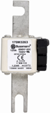 High-Speed Square Body Fuse, 125A, 200 kAIC, 1250V/1300V, DIN Mount