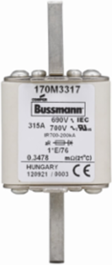 315A 690V IEC Square Body Fuse, Class aR, 200 kAIC Interrupt Rating