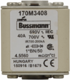High Speed Square Body Fuse, 690V AC/DC, 40A, 200 kAIC, Flush Contacts