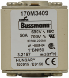 High Speed Fuse 50A RMS, 700 Vac, Flush Mount, 5.433 Inch Length