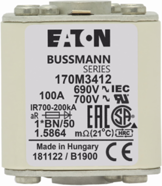 High Speed Square Body Fuse, 100A, 690V, 200 kAIC, Class aR, Flush Mount