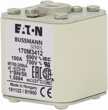 High Speed Square Body Fuse, 100A, 690V, 200 kAIC, Class aR, Flush Mount