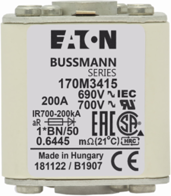 High Speed Square Body Fuse, 200A, 690V, 200 kAIC, Top Fuse Indicator