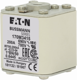 High Speed Square Body Fuse, 200A, 690V, 200 kAIC, Top Fuse Indicator