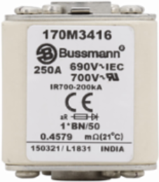 High-Speed Square Body Fuse 250A 690V AC 200 kAIC Class aR