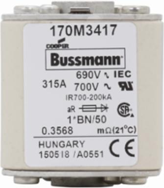 High Speed Square Body Fuse, 315A, 690V, 200 kAIC, Flush Mount, Class aR