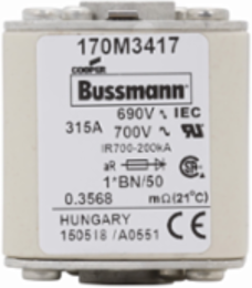 High Speed Square Body Fuse, 315A, 690V, 200 kAIC, Flush Mount, Class aR