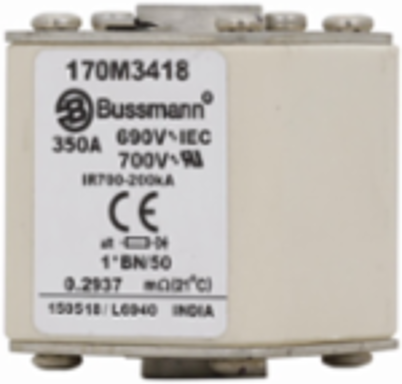 High Speed Square Body Fuse, 690V, 350A, 200 kAIC, Top Fuse Status Indicator