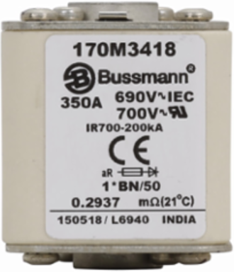 High Speed Square Body Fuse, 690V, 350A, 200 kAIC, Top Fuse Status Indicator