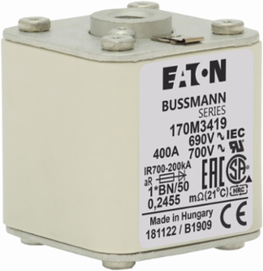 High Speed Square Body Fuse 400A 690V AC Class aR 200 kAIC with Top Fuse Indicator