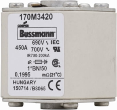 High-Speed Square Body Fuse, 450A, 690V, 200 kAIC, Class aR