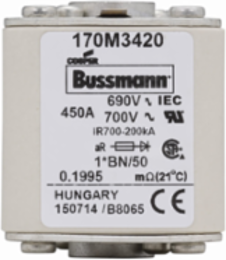 High-Speed Square Body Fuse, 450A, 690V, 200 kAIC, Class aR