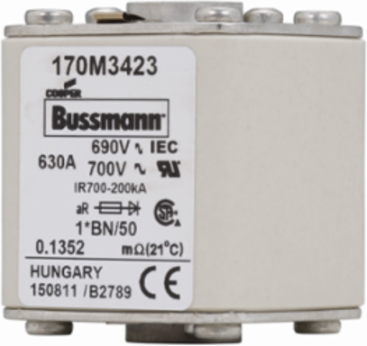 High-Speed Square Body Fuse 630A 690V AC 200 kAIC Class aR Flush
