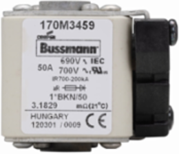 High Speed Square Body Fuse 50A, 200 kAIC, 690V, Flush Contacts