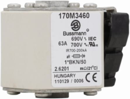 High-Speed Square Body Fuse 63A 200 kAIC Class aR Flush 770 Clearing at 660V