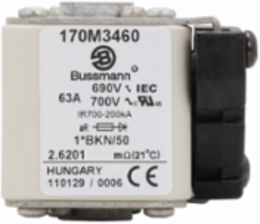 High-Speed Square Body Fuse 63A 200 kAIC Class aR Flush 770 Clearing at 660V
