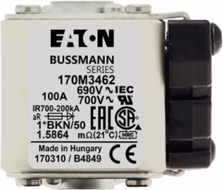 High Speed Square Body Fuse 100A 690V AC Class aR 200 kAIC Flush Design