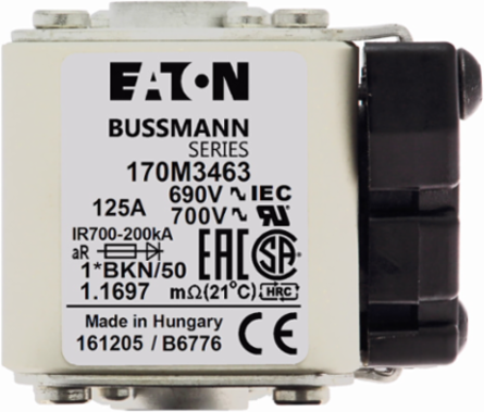 High Speed Square Body Fuse 125A 200 kAIC AC Class aR 690V Flush Contacts